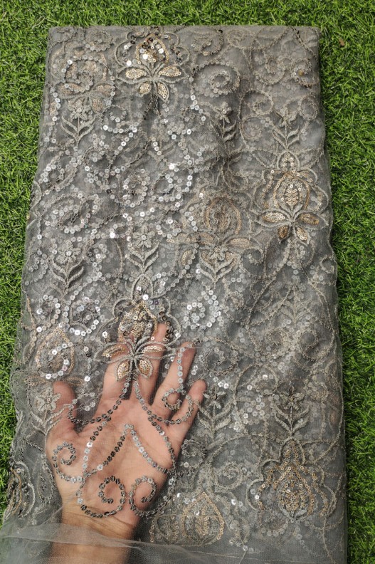 Grey Net Fabric With Net Wok